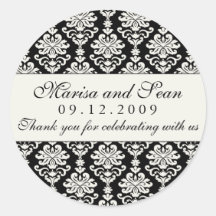 Monogram Favor Sticker | Black White Damask