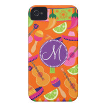 Monogram Fiesta Party Sombrero Cactus Limes Pepper iPhone 4 Case-Mate Cases