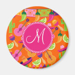 Monogram Fiesta Party Sombrero Cactus Limes Pepper Fridge Magnet