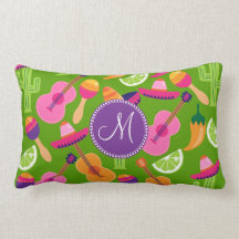Monogram Fiesta Party Sombrero Cactus Limes Pepper Pillow