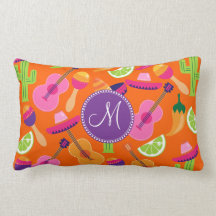 Monogram Fiesta Party Sombrero Cactus Limes Pepper Throw Pillows