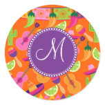 Monogram Fiesta Party Sombrero Cactus Limes Pepper Sticker