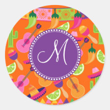 Monogram Fiesta Party Sombrero Cactus Limes Pepper Sticker