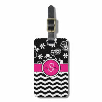 Monogram Floral and Chevron Pattern Luggage Tag luggage tags