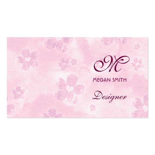 Monogram Floral Grunge Business Card (front side)