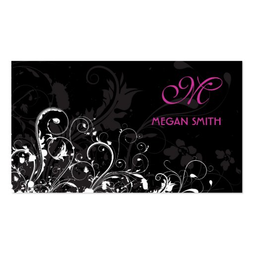 Monogram Floral Grunge Business Card (front side)