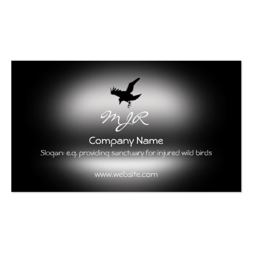 Monogram, Flying Raven Bird, metallic-effect Business Card Template (front side)