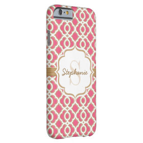Monogram Fuchsia and Gold Quatrefoil Barely There iPhone 6 Case