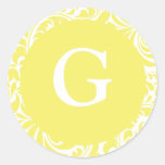 Monogram G Light Yellow Personalizable Invitation  Round Stickers