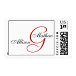 Monogram G Wedding Elegant Red White Postage