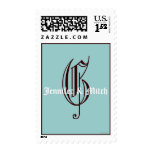 Monogram G Wedding Names Aqua Espresso Postage