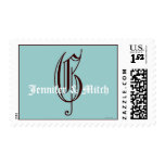 Monogram G Wedding Names Aqua Espresso Postage