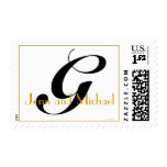 Monogram G Wedding Stamp Names Black White & Gold
