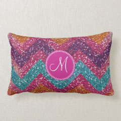 Monogram Glitter Chevron Pink Purple Orange Teal Pillows