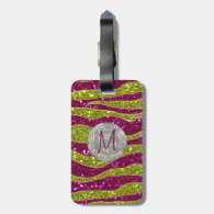 Monogram Glitters Yellow Pink Zebra Stripes Tag For Luggage
