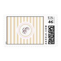 Monogram Gold and Pink Stripe Postage Stamp