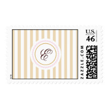 Monogram Gold and Pink Stripe Postage Stamp