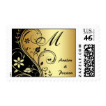 Monogram Gold Flower Scrollwork Wedding Postage