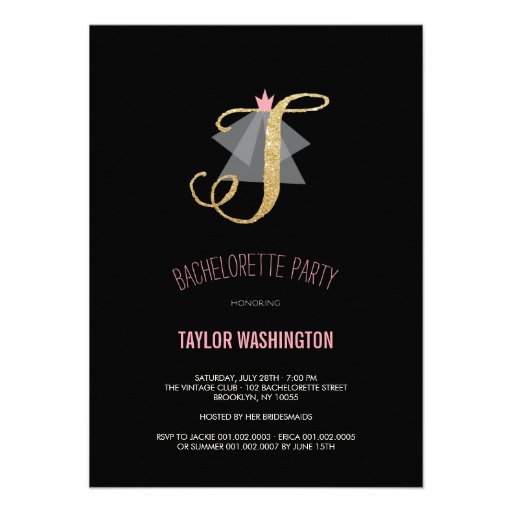 Monogram Gold Glitter Bachelorette Party Invite