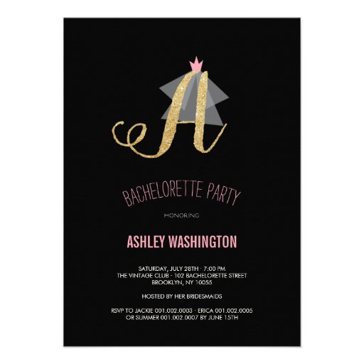 Monogram Gold Glitter Bachelorette Party Invite