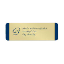 Monogram Gold Metal Blue Wedding Address Label