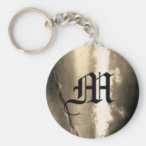 Monogram Gold Metal & Stone Background Keychain