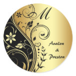 Monogram Gold Scrollwork Flower Wedding Sticker