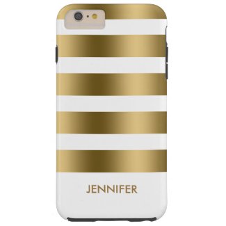 Monogram Gold Stripes Over White Background Tough iPhone 6 Plus Case