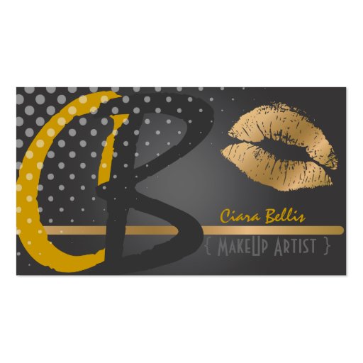 Monogram, gold tone lips business card
