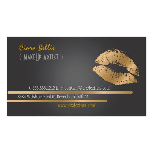 Monogram, gold tone lips business card (back side)