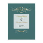 Monogram Golden Swirls Elegant Aqua RSVP
