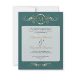 Monogram Golden Swirls Elegant Aqua Wedding 2 Personalized Announcement