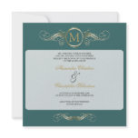 Monogram Golden Swirls Elegant Aqua Wedding 4 Custom Invitations