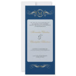 Monogram Golden Swirls Elegant Blue Wedding 3 Invite