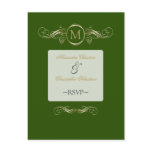 Monogram Golden Swirls Elegant Green RSVP Post Card