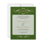Monogram Golden Swirls Elegant Green Wedding 2 Personalized Invite