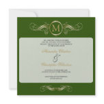 Monogram Golden Swirls Elegant Green Wedding 4 Invite