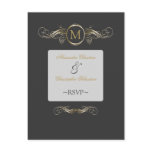 Monogram Golden Swirls Elegant Grey RSVP Post Cards