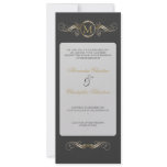 Monogram Golden Swirls Elegant Grey Wedding 3 Personalized Invitation