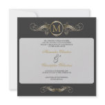 Monogram Golden Swirls Elegant Grey Wedding 4 Invite