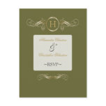 Monogram Golden Swirls Elegant Olive RSVP