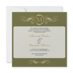 Monogram Golden Swirls Elegant Olive Wedding 4 Custom Invitations