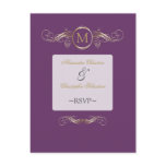 Monogram Golden Swirls Elegant Purple RSVP Postcard
