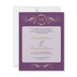 Monogram Golden Swirls Elegant Purple Wedding 2 Announcement