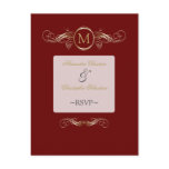 Monogram Golden Swirls Elegant Red RSVP Post Card