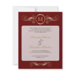 Monogram Golden Swirls Elegant Red Wedding 2 Personalized Invitations