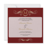 Monogram Golden Swirls Elegant Red Wedding 4 Custom Invitation