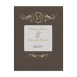 Monogram Golden Swirls Elegant Taupe RSVP Post Card