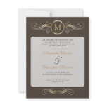 Monogram Golden Swirls Elegant Taupe Wedding 2 Custom Invite