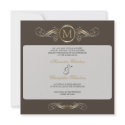 Monogram Golden Swirls Elegant Taupe Wedding 4 invitation